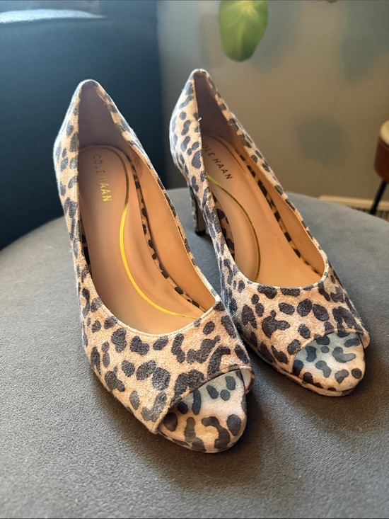 Cole Haan Shoes - Cole Haan Drado Leopard Print Peep-Toe Heel Womens 8 Leather Work Fall